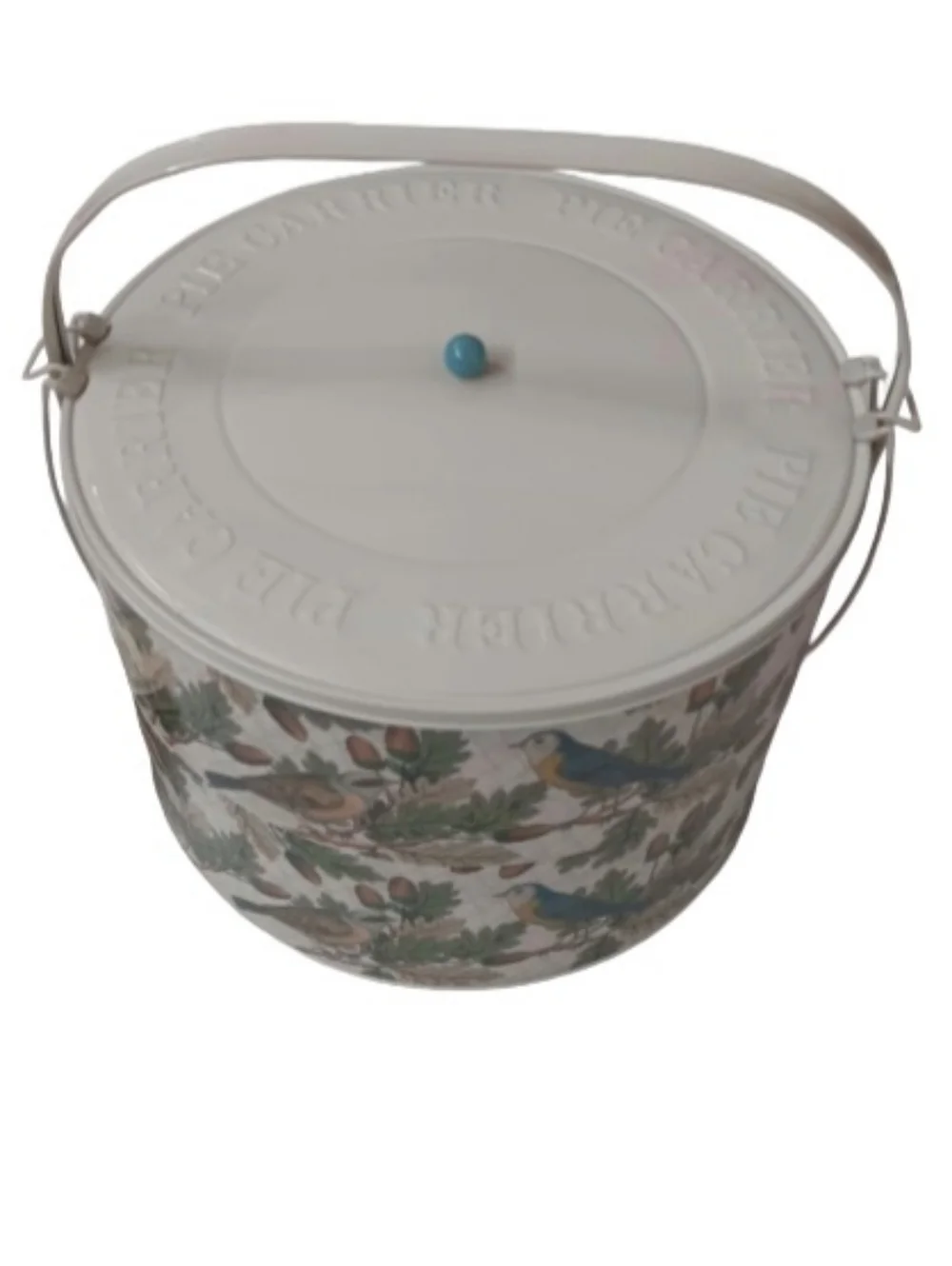 John Derian Double Pie Carrier | Stamped Metal | Bird & Leaf Design